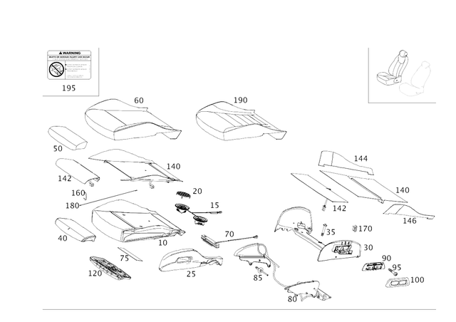 2059103918 - Driver Seat: Outer Cover, Seat Cushion for Mercedes-Benz: C350e, C400, C450 AMG, C63 AMG Image