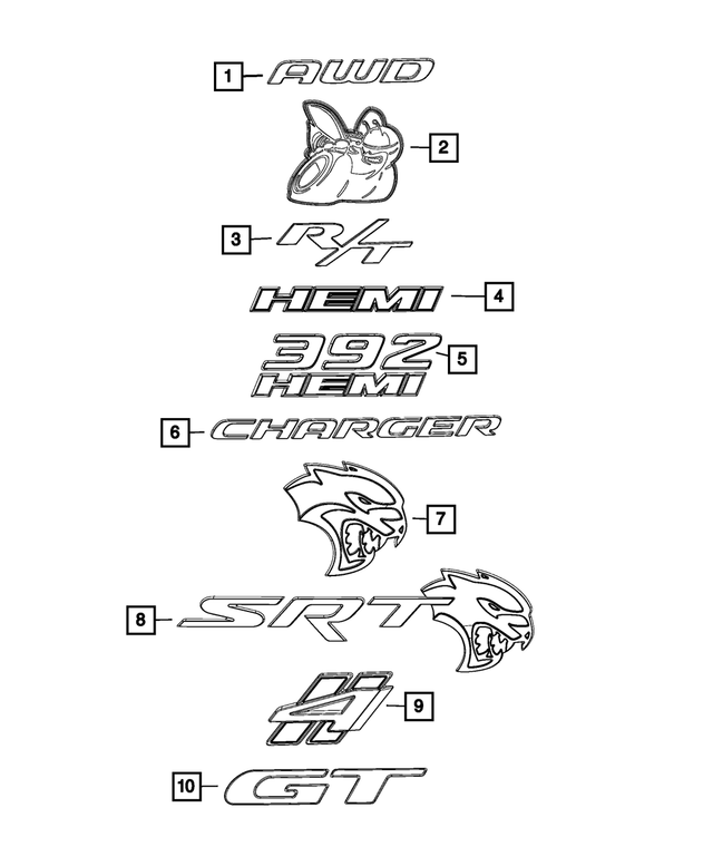 68472665AA - Exterior Ornamentation: Hellcat Nameplate, Left for Mopar Image