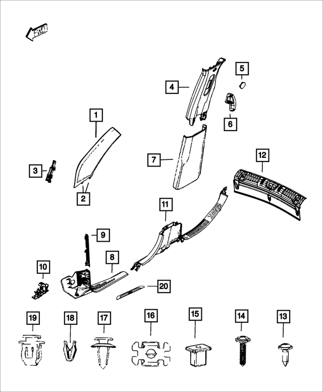 6ND21DX9AA - Interior Trim: B Pillar Molding, Left for Mopar Image