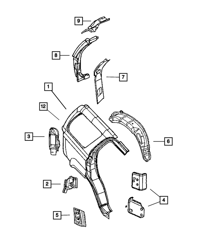 68004527AD - Body Sheet Metal Except Doors: Body Side Aperture Rear Panel, Left for Mopar Image