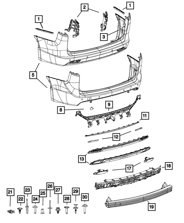 68312628AB - Frame, Bumper and Fascia: Rear Fascia for Mopar Image image