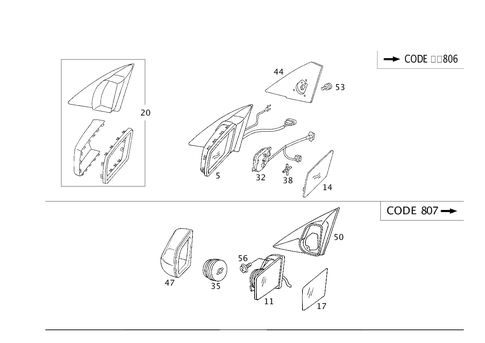 Electrically Adjustable Outside Rearview Mirror, Less Programming for 1993 Mercedes-Benz 300SL #0