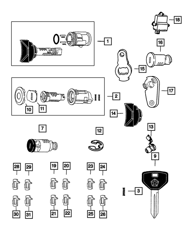 55075824AB - Wiper/Lock Cylinder and Keys: Door Lock Cylinder Lever for Mopar Image