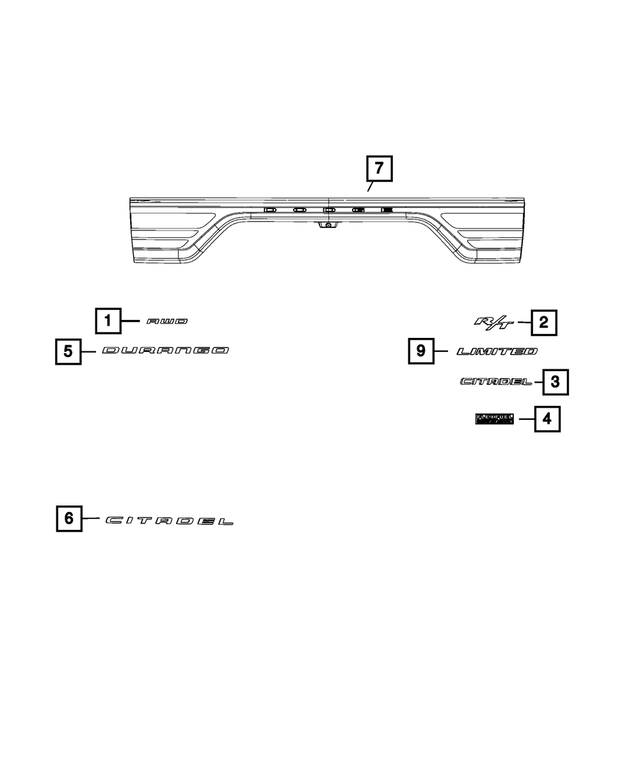 55112962AA - Exterior Ornamentation: Nameplate for Mopar Image image