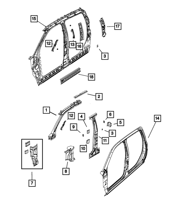 55372469AA - Body Sheet Metal Except Doors: Roof Rail Reinforcement, Left for Mopar Image