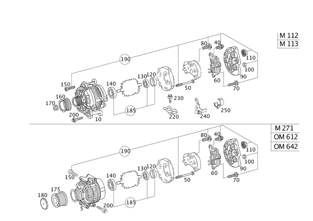 9061102 - Electrical Equipment and Instruments: Alternator for Mercedes-Benz: C230, C280, C300, C350, CLK350, SLK280, SLK300 Image image