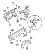 55257063AA - Body Sheet Metal Except Doors: Fender Side Shield Panel for Mopar Image image