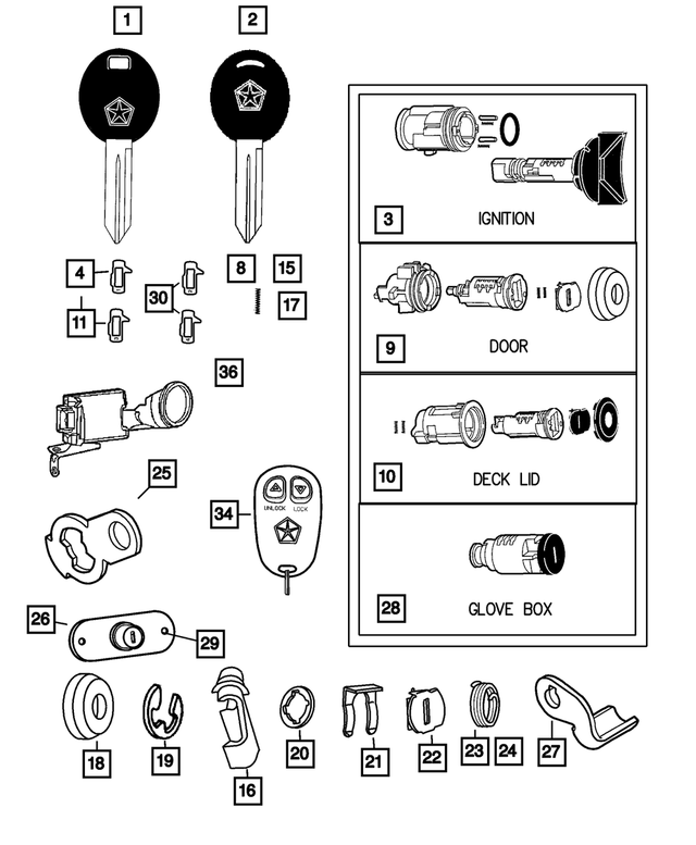 4778149 - Wiper/Lock Cylinder and Keys: Door Lock Cylinder Cap for Mopar Image