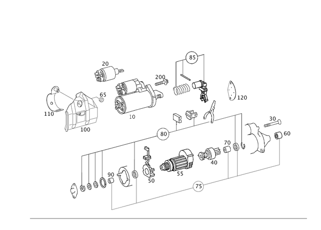 61511001 - Electrical Equipment and Instruments: Starter for Mercedes-Benz: 300S, C230, C280, C300, C350, C55 AMG, CL550, CLK320, CLK350, CLK500, CLK55 AMG, CLK550, S600, SL550, SLK280, SLK300 Image image