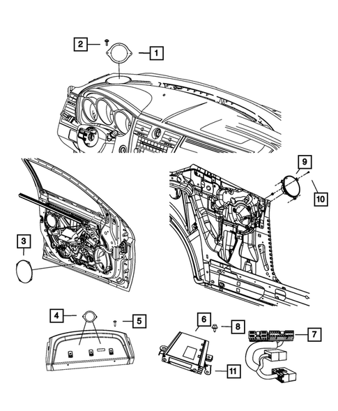 Radio, Antenna, Speakers, DVD, and Video systems for 2011 Dodge Avenger #1