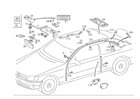 Roof Attachment Parts, Door Edge Guard Sections, Panelling for 1993 Mercedes-Benz 500SEC #0