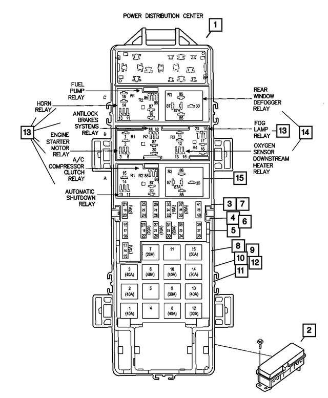 Power Distribution Center, Fuse Block, Junction Block, Relays and Fuses for 2008  Jeep Wrangler