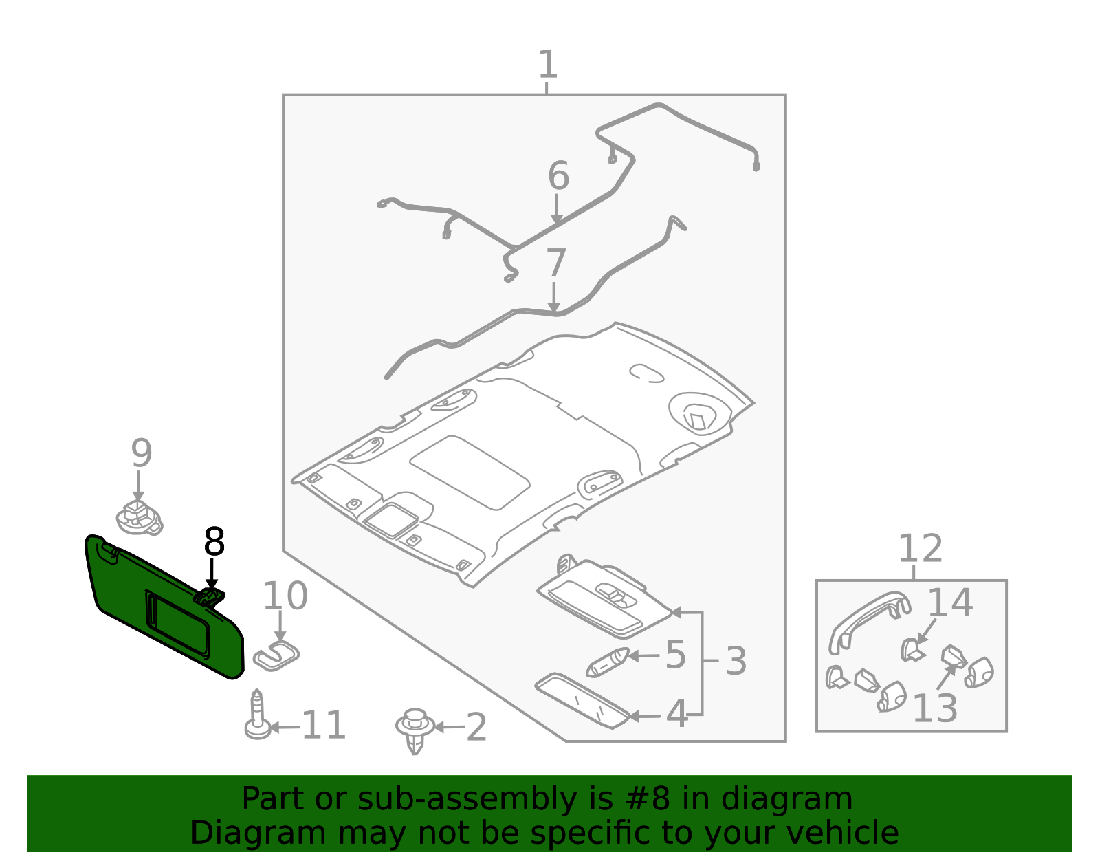 TDY169320 - 2010-2015 Mazda CX-9 Front Left Driver's Sun Visor