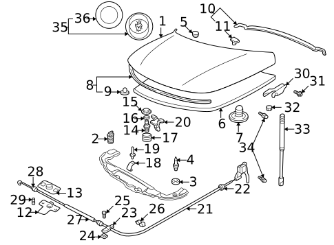 Hood & Components for 1991 Saab 900 #4