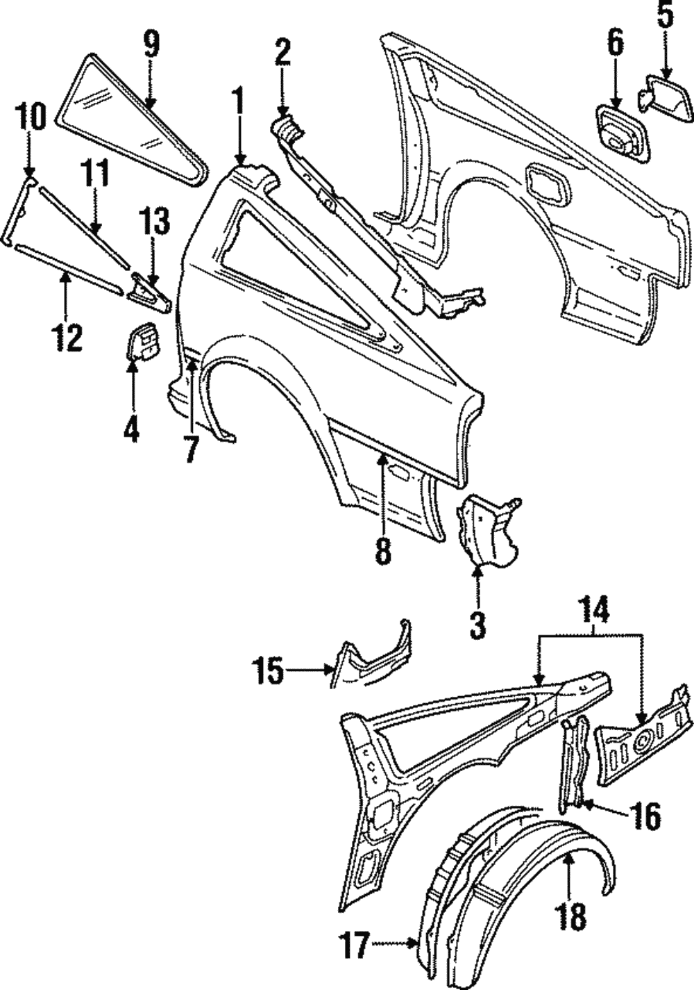 圖7 1985-1989 Nissan 300ZX Outer Wheelhouse 76713-19P00 | Nissan
