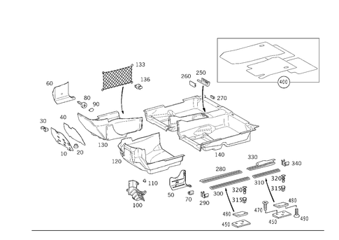 Front Panel Pillar Panelling, Lining on Floor and Footrest for 1998 Mercedes-Benz E430 #1