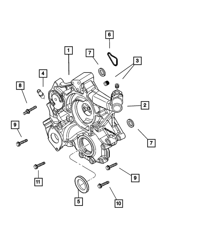 53021231AD - Engine 3.7L Six Cylinder: Timing Belt Cover for Chrysler: Aspen | Dodge: Dakota, Durango, Nitro, Ram 1500, Ram 2500, Ram 3500 | Jeep: Commander, Grand Cherokee, Liberty | Ram: 1500, Dakota Image