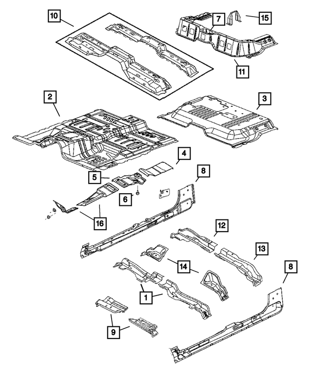 55359576AB - Body Sheet Metal Except Doors: Floor Pan Crossmember, Right for Mopar Image