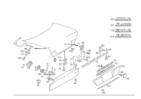 Rear Lid Latch-Type Lock, Rear Lid Attachment Parts for 1992 Mercedes-Benz 400E #1