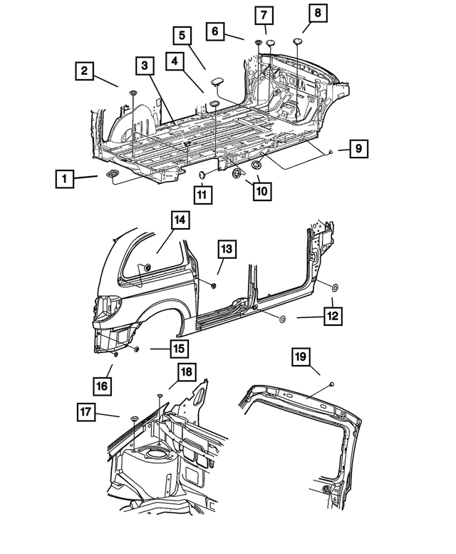 4696947 - Body Sheet Metal Except Doors: Front Side Rail Plug, Rear Heater for Mopar Image