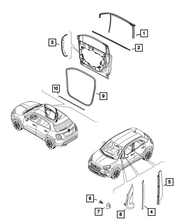68285490AA - Doors, Door Mirrors and Related Parts: Front Door Glass Weatherstrip, Right for Mopar Image