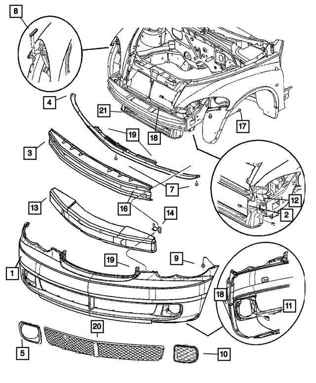 « 68166405AA – Frame, Bumper, and Fascia : Avant Revetement pour Mopar Image »
