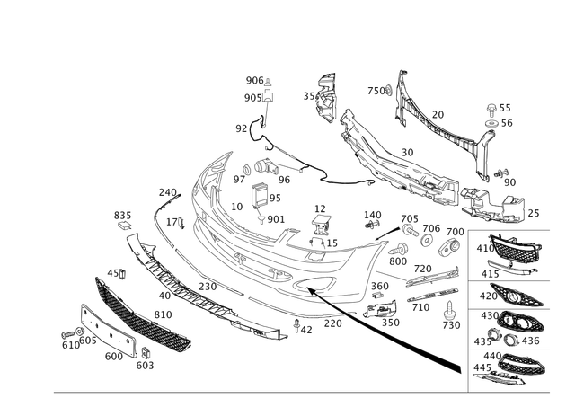 2218805840 - Attachment Parts: Trim, Bumper for Mercedes-Benz: 250, 300S, S350, S400, S500, S550, S600, S63 AMG Image image