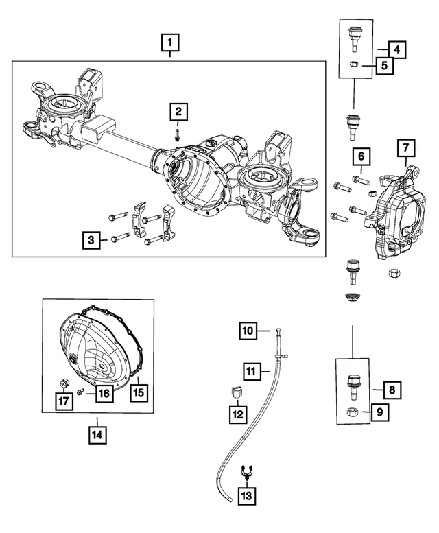 68216199AC - Front Axle; American Axle 235 MM Single Rear Wheel; Differential and Drive Line: Axle Housing for Mopar Image image