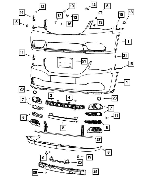 68086489AA - Frame, Bumper and Fascia: Front Energy Absorber for Mopar Image