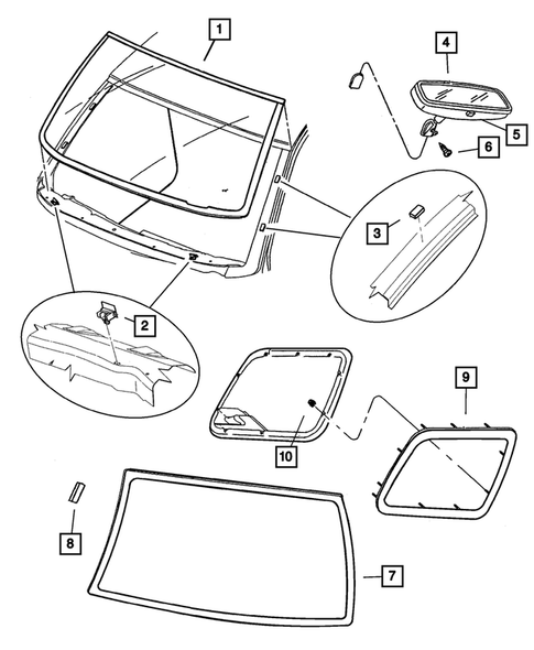 Glass, Windsheild & Backlite & Quarter & Mirror for 2003 Dodge Durango #0