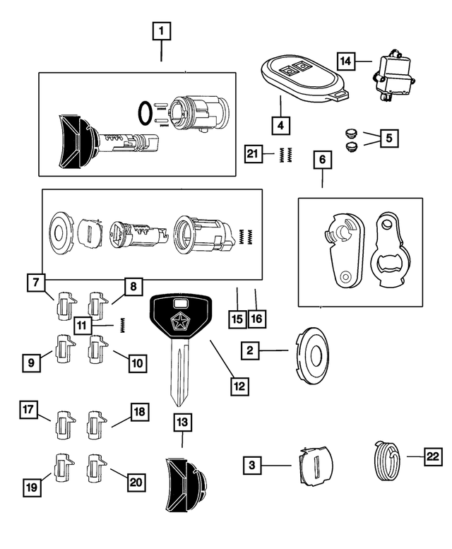 4778149 - Wiper/Lock Cylinder and Keys: Door Lock Cylinder Cap for Mopar Image