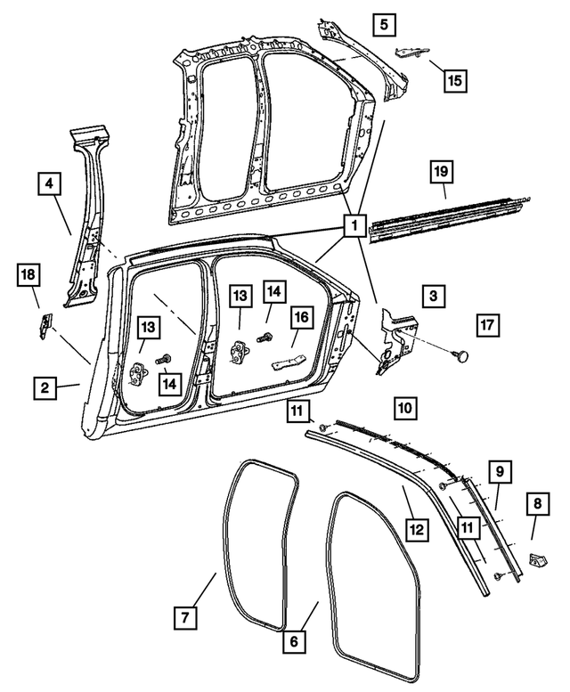 55275683AC - Body Sheet Metal Except Doors: Bodyside Seal Retainer, Left for Mopar Image