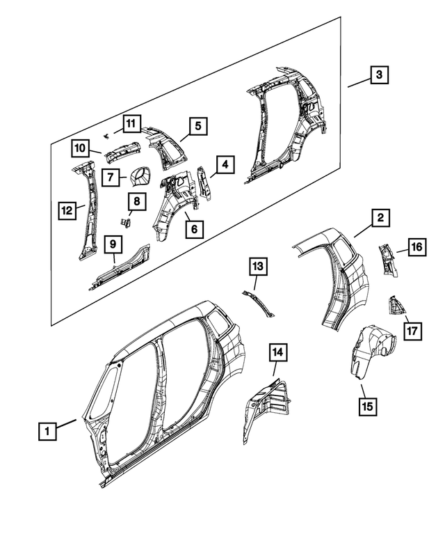 68214606AA - Body Sheet Metal Except Doors: Quarter Window Reinforcement, Right for Mopar Image image