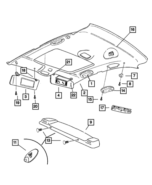 Headliner, Visors, and Rear Shelf Panel for 2002 Dodge Stratus #0