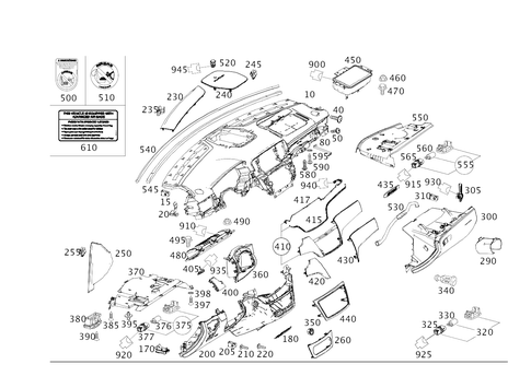 Instrument Panel and Glove Compartment Housing with Front Passenger Airbag for 2017 Mercedes-Benz GLS350d #0