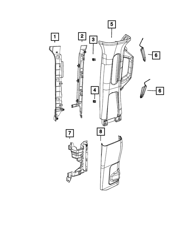 6MW38TX7AC - Interior Trim: B Pillar Upper Molding, Right for Mopar Image
