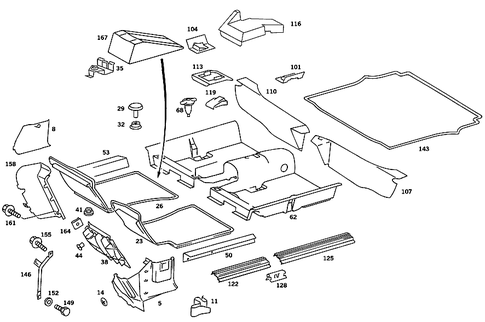 Front Panel Pillar Panelling, Lining on Floor and Footrest for 1990 Mercedes-Benz 560SEL #2