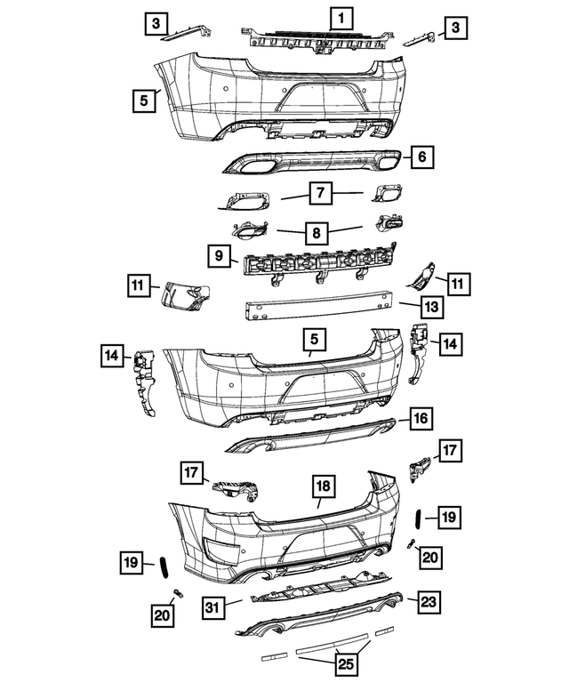 68488594AA - Frame, Bumper and Fascia: Rear Upper Fascia for Mopar Image