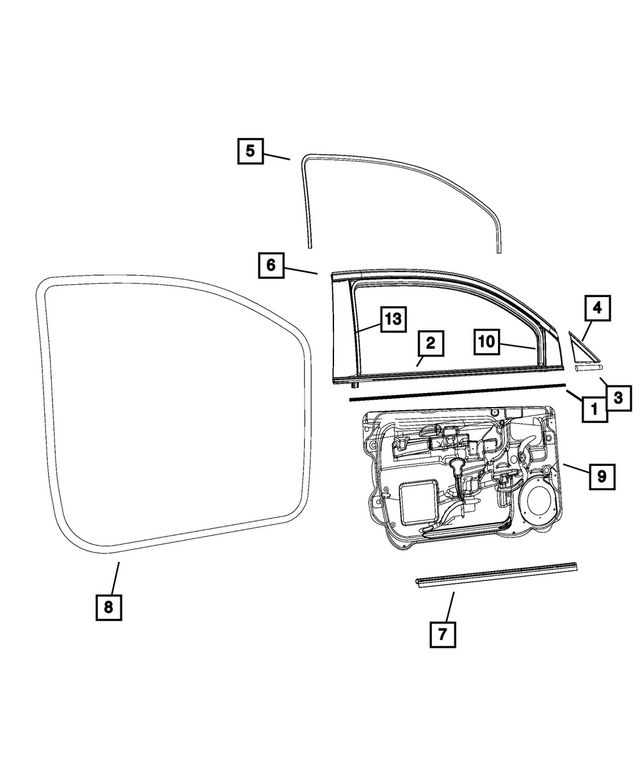 68084878AC - Doors, Door Mirrors and Related Parts: Front Door Belt Inner Weatherstrip, Right &amp; Left for Mopar Image