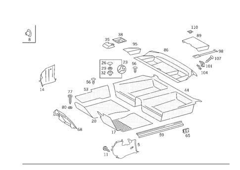 Front Panel Pillar Panelling, Lining on Floor and Hat Tray for 1993 Mercedes-Benz 300CE #0