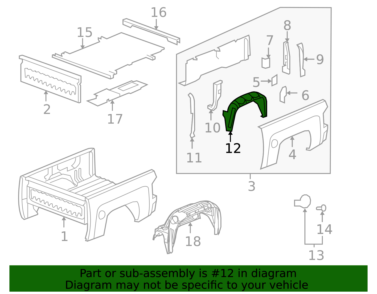 2007-2014 GMC Driver Side Truck Bed Wheel Housing Panel 25795061 ...
