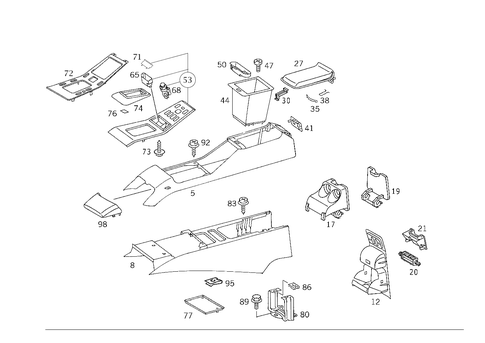 Housing with Tray, Armrest, and Ashtray for 2001 Mercedes-Benz ML 430 #1