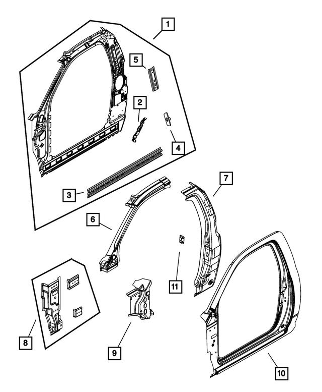 « 55372406AI – Body Sheet Metal Except Doors : Ouverture Côté Caisse, Intérieur Panneau, Côté Droit pour Mopar Image »