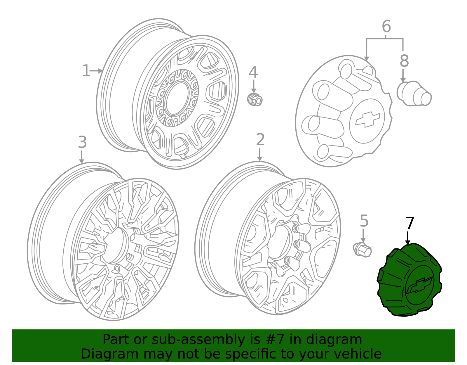 2021-2025 Chevrolet Front and Rear Wheel Trim Cap 84894347