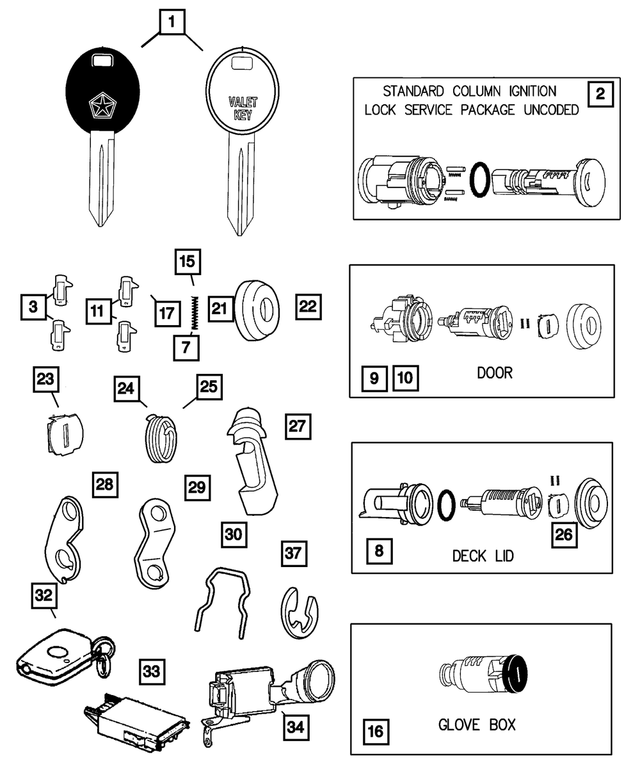 4778448 - Wiper/Lock Cylinder and Keys: Glove Box Lock Cylinder for Mopar Image