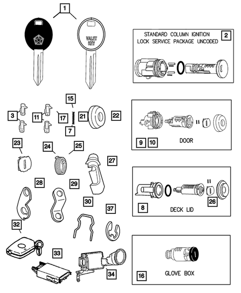 Lock Cylinders and Keys for 2002 Chrysler 300M #0