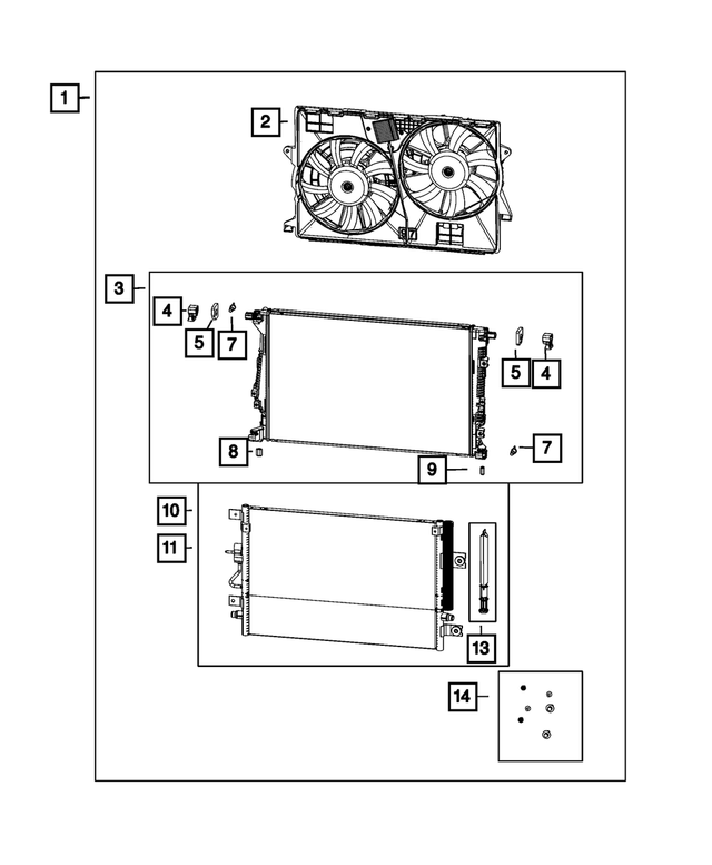 68399029AA - Cooling: Condenser And Low Temperature Radiator Cooler for Mopar Image