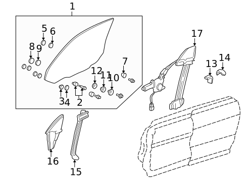 Glass - Front Door for 1997 Acura Integra #1