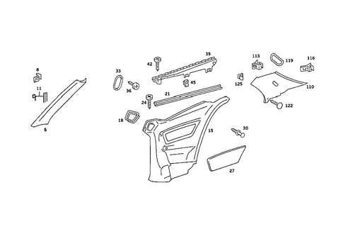 Roof Attachment Parts, Door Edge Guard Sections, Panelling for 1991 Mercedes-Benz 560SEC #0