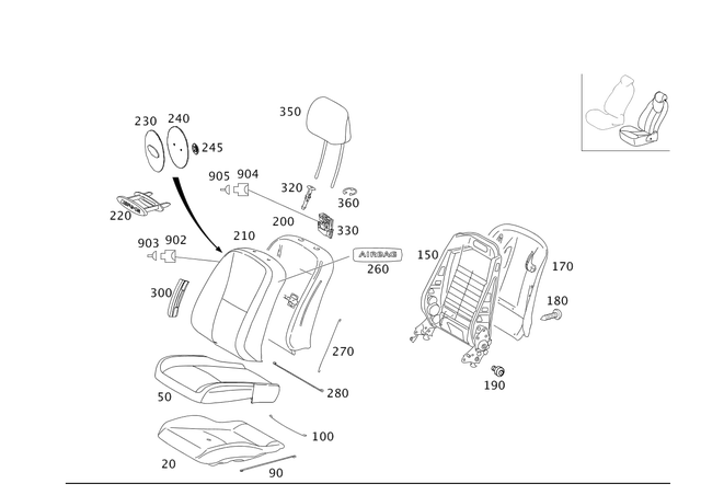 2219104750 - Driver Seat: Padding for Mercedes-Benz: 250, 300S, S350, S400, S500, S550, S600 Image image